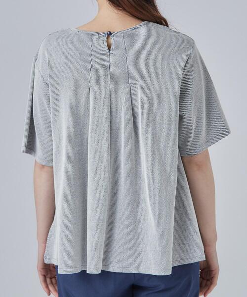 SHOO・LA・RUE（シューラルー）の「【洗濯機可/S-LL】インせずすっきり見え ストライプ柄タックトップス（Tシャツ/カットソー・レディース・ネイビー系2/ワイン系1/グレー系その他3・02/01/04/03）」の5枚目の写真