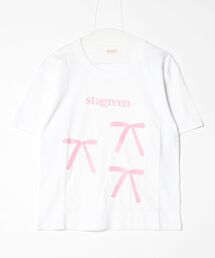 韓国ファッション 可愛いリボンプリント オーバーサイズ半袖Tシャツ
