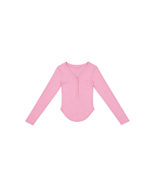 WAVEGIRL（ウェーブガール）の「ダブルボタンTシャツ（5色）（Tシャツ/カットソー・レディース・ブラック/PINK/アイボリー/ミント/ダークグレー・FREE）」の5枚目の写真