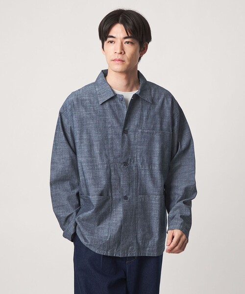 green label relaxing(グリーンレーベルリラクシング)の「【別注】【WEB限定】<3/2 WORKS>シャンブレー カバーオール シャツアウター(カバーオール・メンズ・ブラック/ネイビー・L/M/S/XL)」の1枚目の写真