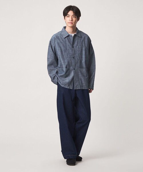 green label relaxing(グリーンレーベルリラクシング)の「【別注】【WEB限定】<3/2 WORKS>シャンブレー カバーオール シャツアウター(カバーオール・メンズ・ブラック/ネイビー・L/M/S/XL)」の13枚目の写真
