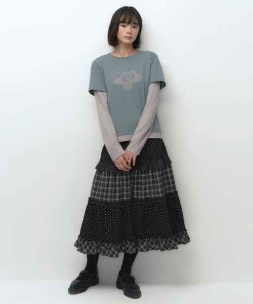 MUSINSA STANDARD WOMAN（ムシンサスタンダードウーマン）の「[オヘシオコラボ] チェック&ドットティアードロングスカート [ブラック]（スカート・レディース・その他・MEDIUM/LARGE/SMALL）」の3枚目の写真