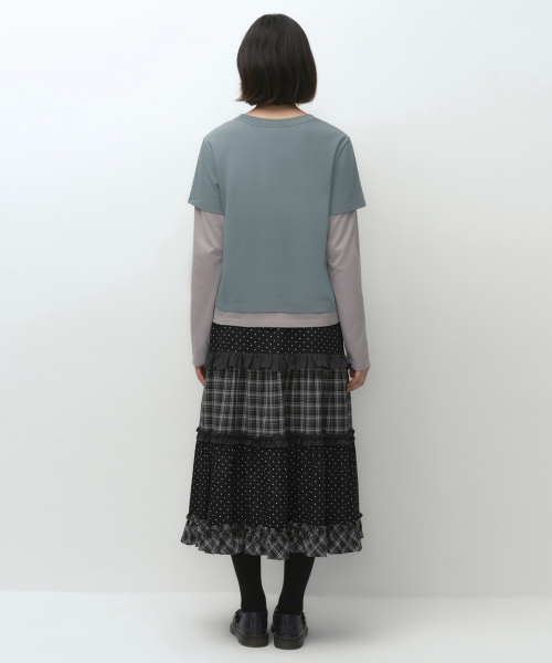 MUSINSA STANDARD WOMAN（ムシンサスタンダードウーマン）の「[オヘシオコラボ] チェック&ドットティアードロングスカート [ブラック]（スカート・レディース・その他・MEDIUM/LARGE/SMALL）」の5枚目の写真