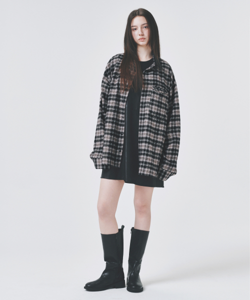 COLD BLANKET（コールドブランケット）の「レザー襟オーバーサイズチェックシャケット（シャツ/ブラウス・レディース・その他・FREE）」の3枚目の写真