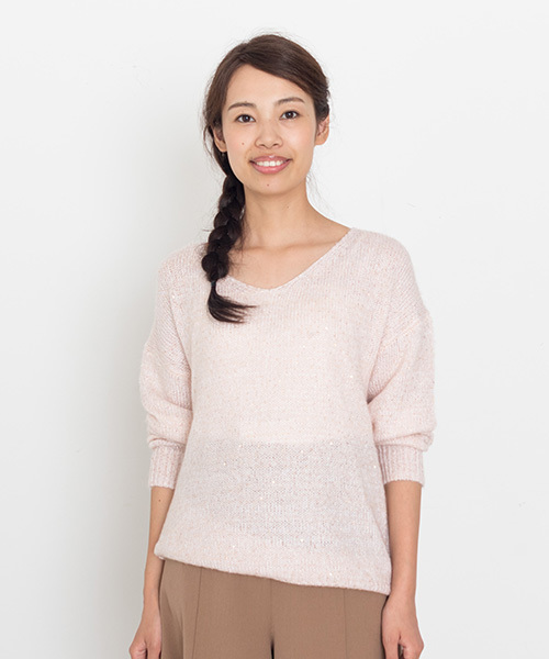 NATURAL BEAUTY BASIC（ナチュラルビューティーベーシック）の「スパンコールミックスニット（ニット/セーター・レディース・グレー/ホワイト系その他/ピンク・MEDIUM）」の3枚目の写真