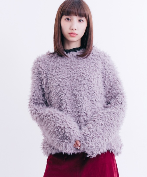 MERLOT（メルロー）の「ファーシャギープルオーバー653-1527（ニット/セーター・レディース・ブラック/ベージュ/アイボリー/ラベンダー・FREE）」の4枚目の写真