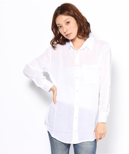 NANO universe（ナノユニバース）の「FF/レーヨンシャツ カシュクール（シャツ/ブラウス・レディース・ブルー/ライトブルー/ホワイト・FREE）」の2枚目の写真