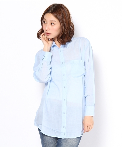 NANO universe（ナノユニバース）の「FF/レーヨンシャツ カシュクール（シャツ/ブラウス・レディース・ブルー/ライトブルー/ホワイト・FREE）」の3枚目の写真