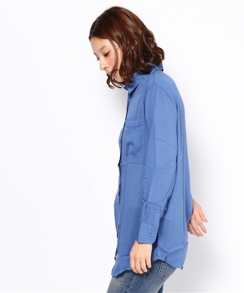 NANO universe（ナノユニバース）の「FF/レーヨンシャツ カシュクール（シャツ/ブラウス・レディース・ブルー/ライトブルー/ホワイト・FREE）」の4枚目の写真