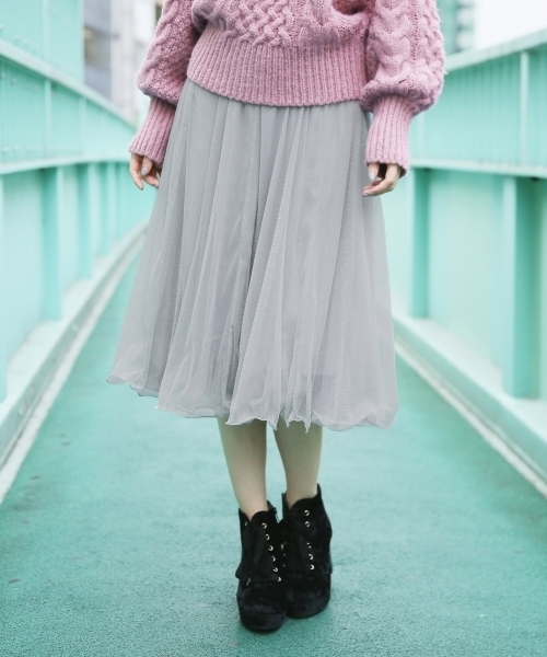 Heather(ヘザー)の「キラフワ*チュールスカート 772250(スカート・レディース・アイボリー/ブラック/グレー・FREE)」の3枚目の写真