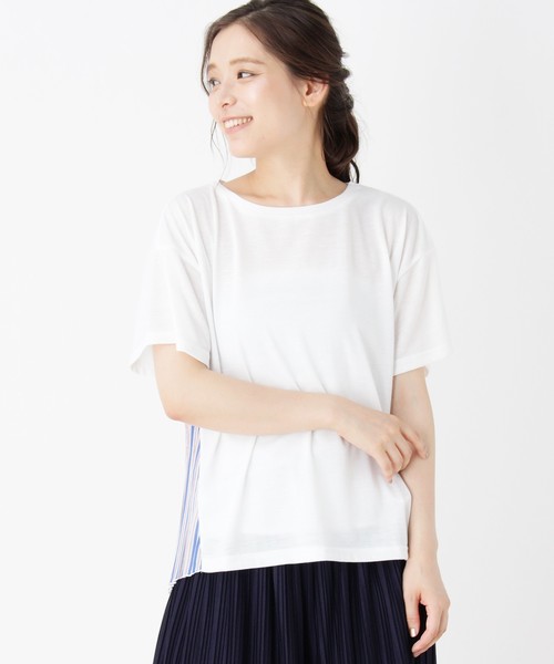 バックプリーツ異素材ミックスTシャツ バックプリーツ異素材ミックスTシャツ