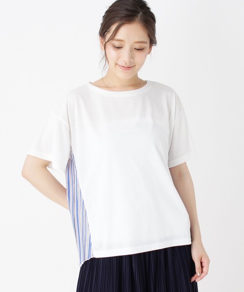 バックプリーツ異素材ミックスTシャツ バックプリーツ異素材ミックスTシャツ