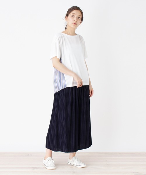 バックプリーツ異素材ミックスTシャツ バックプリーツ異素材ミックスTシャツ