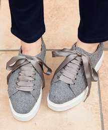 KOBE LETTUCE | サテンリボンスクエアトゥ厚底スニーカー＊レディース/靴/シューズ/ツイード[I1673]神戸レタス(スニーカー)