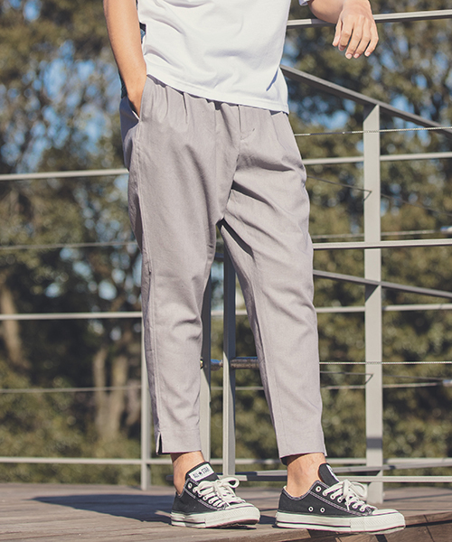 ANGENEHM（アンゲネーム）の「mp6796-Cotton Linen Tuck Tapered Ankle Pants(MADE IN JAPAN) パンツ（その他パンツ・メンズ・ブラック/ベージュ/グレー/グリーン・S/M/L）」の3枚目の写真