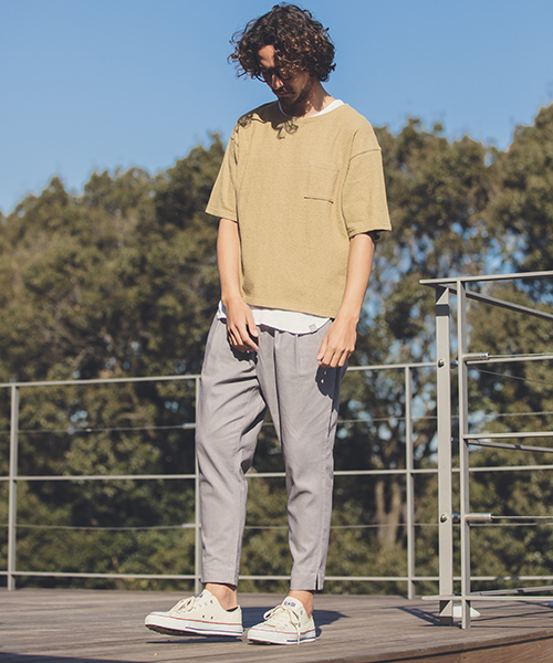 ANGENEHM（アンゲネーム）の「mp6796-Cotton Linen Tuck Tapered Ankle Pants(MADE IN JAPAN) パンツ（その他パンツ・メンズ・ブラック/ベージュ/グレー/グリーン・S/M/L）」の8枚目の写真