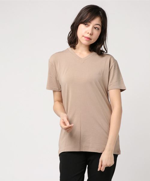 Bling Leads(ブリングリーズ)の「【Bl】コットンモダール半袖VネックTシャツ(Tシャツ/カットソー・レディース・ホワイト/ライトグレー/ブラック/ベージュ/カーキ/ピンク・MEDIUM/LARGE/X-LARGE)」の5枚目の写真