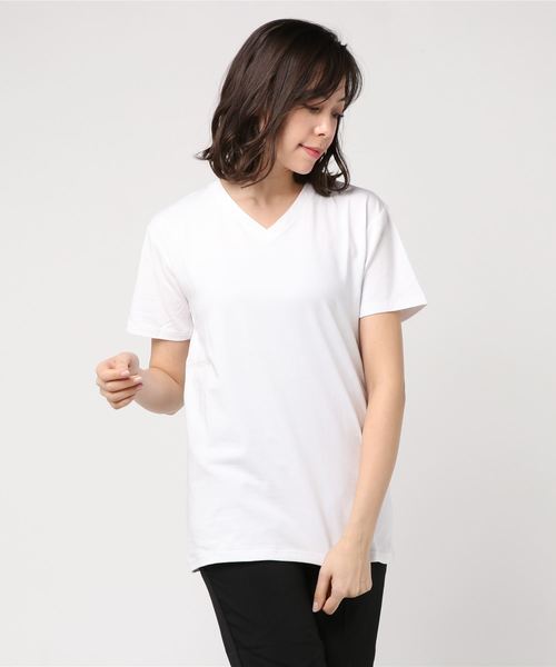 Bling Leads(ブリングリーズ)の「【Bl】コットンモダール半袖VネックTシャツ(Tシャツ/カットソー・レディース・ホワイト/ライトグレー/ブラック/ベージュ/カーキ/ピンク・MEDIUM/LARGE/X-LARGE)」の2枚目の写真