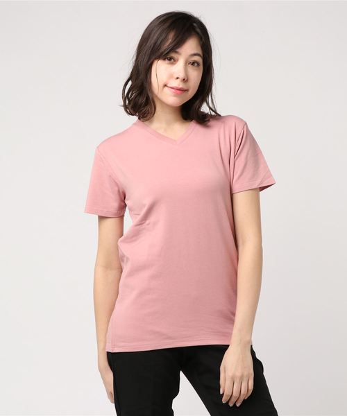 Bling Leads(ブリングリーズ)の「【Bl】コットンモダール半袖VネックTシャツ(Tシャツ/カットソー・レディース・ホワイト/ライトグレー/ブラック/ベージュ/カーキ/ピンク・MEDIUM/LARGE/X-LARGE)」の6枚目の写真