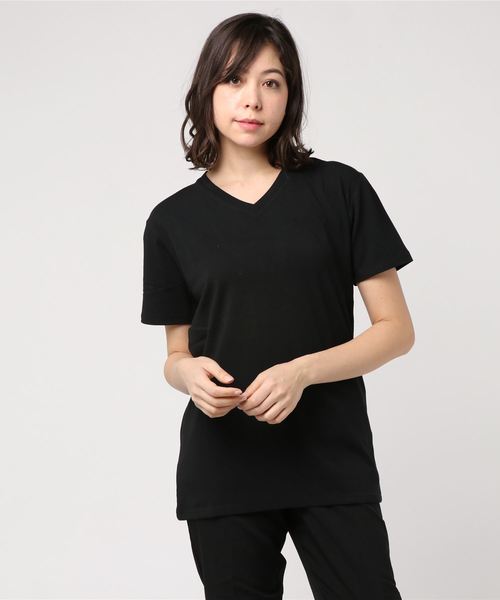 Bling Leads(ブリングリーズ)の「【Bl】コットンモダール半袖VネックTシャツ(Tシャツ/カットソー・レディース・ホワイト/ライトグレー/ブラック/ベージュ/カーキ/ピンク・MEDIUM/LARGE/X-LARGE)」の3枚目の写真