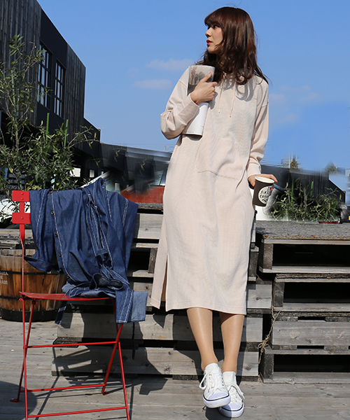 n'ee-ne(ネーネ)の「ワッフルパーカワンピース(ワンピース・レディース・ブラック/グレー/ベージュ・FREE)」の7枚目の写真