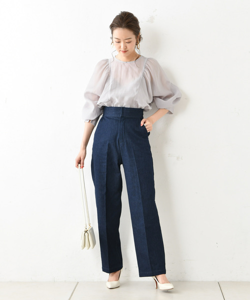 DouDou(ドゥドゥ)の「ハイウエストデニム(デニムパンツ・レディース・インディゴブルー・36/38)」の2枚目の写真
