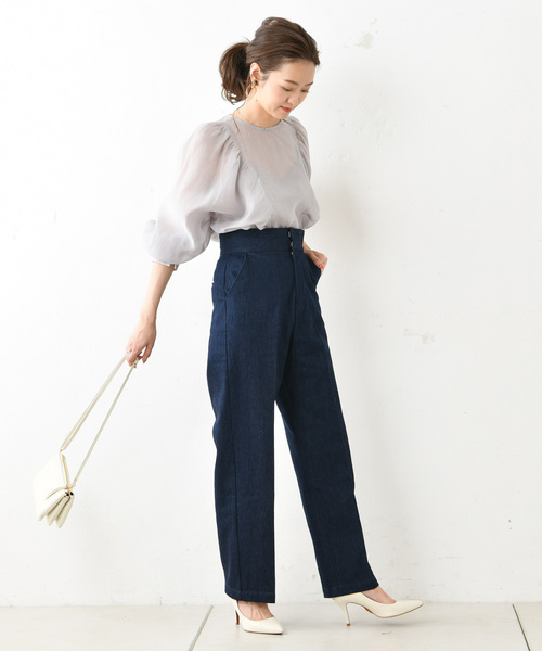 DouDou(ドゥドゥ)の「ハイウエストデニム(デニムパンツ・レディース・インディゴブルー・36/38)」の3枚目の写真