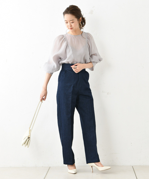 DouDou(ドゥドゥ)の「ハイウエストデニム(デニムパンツ・レディース・インディゴブルー・36/38)」の4枚目の写真