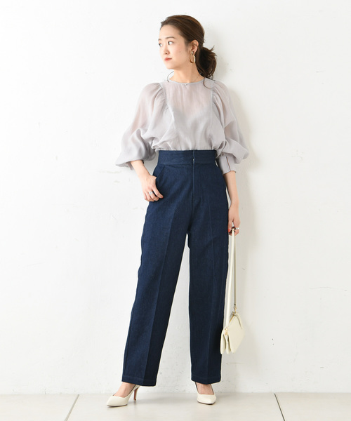 DouDou(ドゥドゥ)の「ハイウエストデニム(デニムパンツ・レディース・インディゴブルー・36/38)」の6枚目の写真