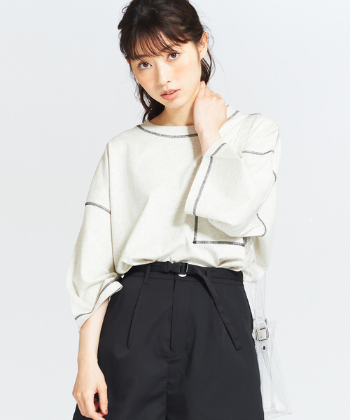 WEGO（ウィゴー）の「WEGO/ワークステッチビッグシルエット5分袖Tシャツ（Tシャツ/カットソー・メンズ・ブラック/ワイン/ブラウン/オートミール・MEDIUM/LARGE）」の3枚目の写真