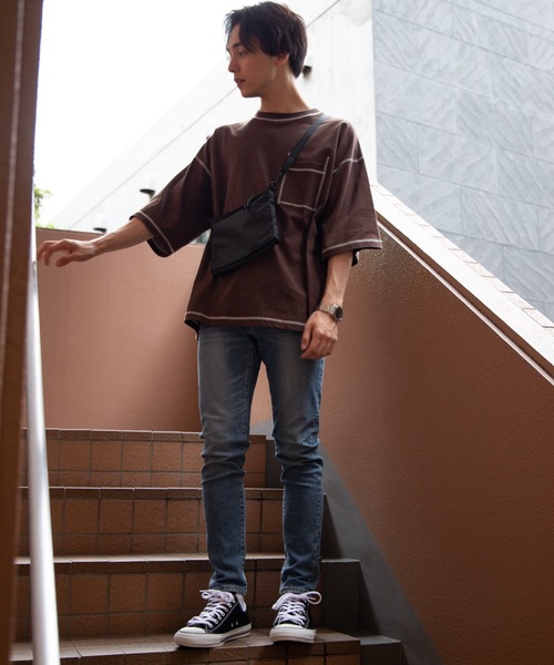 WEGO（ウィゴー）の「WEGO/ワークステッチビッグシルエット5分袖Tシャツ（Tシャツ/カットソー・メンズ・ブラック/ワイン/ブラウン/オートミール・MEDIUM/LARGE）」の10枚目の写真