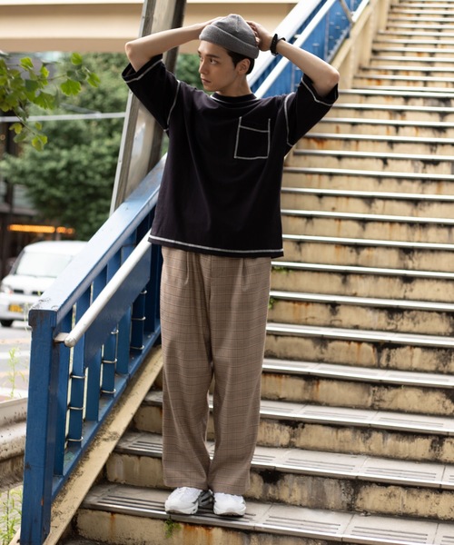 WEGO（ウィゴー）の「WEGO/ワークステッチビッグシルエット5分袖Tシャツ（Tシャツ/カットソー・メンズ・ブラック/ワイン/ブラウン/オートミール・MEDIUM/LARGE）」の12枚目の写真