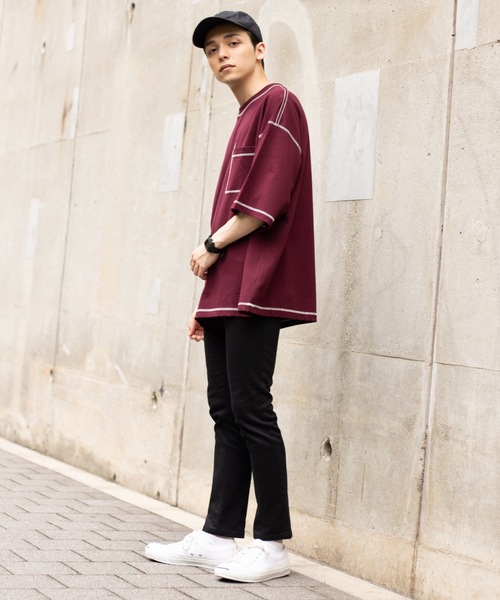 WEGO（ウィゴー）の「WEGO/ワークステッチビッグシルエット5分袖Tシャツ（Tシャツ/カットソー・メンズ・ブラック/ワイン/ブラウン/オートミール・MEDIUM/LARGE）」の20枚目の写真