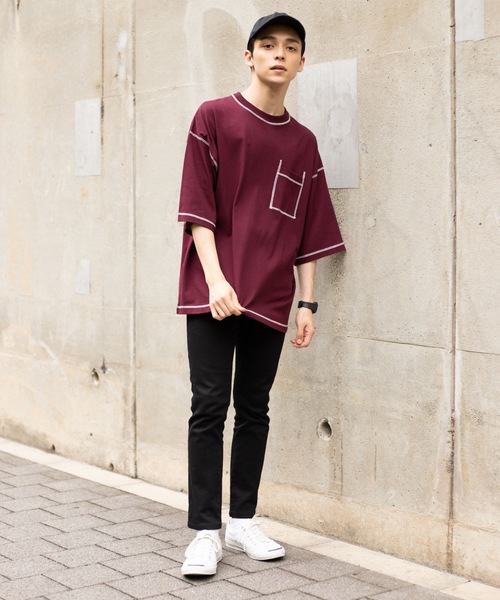 WEGO（ウィゴー）の「WEGO/ワークステッチビッグシルエット5分袖Tシャツ（Tシャツ/カットソー・メンズ・ブラック/ワイン/ブラウン/オートミール・MEDIUM/LARGE）」の21枚目の写真