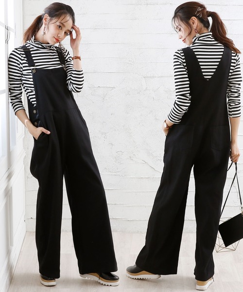 Girly Doll（ガーリードール）の「サロペット  オールインワン ロング丈（サロペット/オーバーオール・レディース・チャコールグレー/ブラック/ベージュ/カーキ/ブラック系その他/グレー系その他/ベージュ系その他/グリーン系その他/キャメル/ホワイト系その他/イエロー系その他/アイボリー/ブルー系その他/ネイビー・FREE）」の5枚目の写真