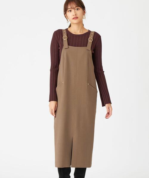 EMMEL REFINES（エメルリファインズ）の「FC PE/W STRC バックルジャンスカ / ジャンパースカート（ジャンパースカート・レディース・モカ/オフホワイト/ブラック・S/M）」の3枚目の写真