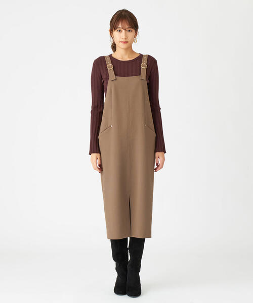 EMMEL REFINES（エメルリファインズ）の「FC PE/W STRC バックルジャンスカ / ジャンパースカート（ジャンパースカート・レディース・モカ/オフホワイト/ブラック・S/M）」の6枚目の写真