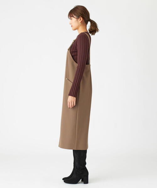 EMMEL REFINES（エメルリファインズ）の「FC PE/W STRC バックルジャンスカ / ジャンパースカート（ジャンパースカート・レディース・モカ/オフホワイト/ブラック・S/M）」の7枚目の写真