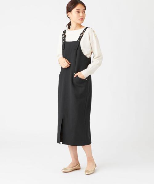 EMMEL REFINES（エメルリファインズ）の「FC PE/W STRC バックルジャンスカ / ジャンパースカート（ジャンパースカート・レディース・モカ/オフホワイト/ブラック・S/M）」の16枚目の写真