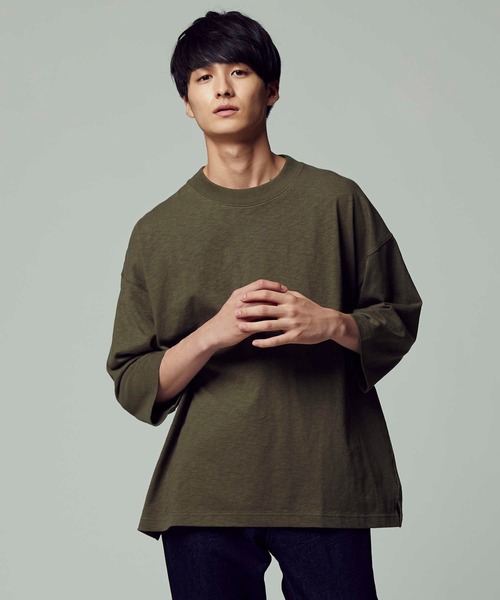 RAG MACHINE（ラグマシーン）の「【RAG MACHINE】無地ビッグシルエット7分Ｔシャツ（Tシャツ/カットソー・メンズ・ブラック/ベージュ/オフホワイト/オリーブ・L/XL/M）」の4枚目の写真