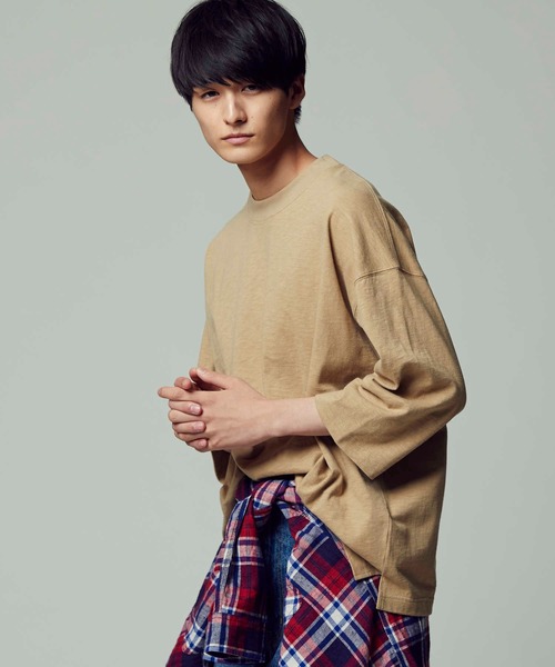 RAG MACHINE（ラグマシーン）の「【RAG MACHINE】無地ビッグシルエット7分Ｔシャツ（Tシャツ/カットソー・メンズ・ブラック/ベージュ/オフホワイト/オリーブ・L/XL/M）」の13枚目の写真