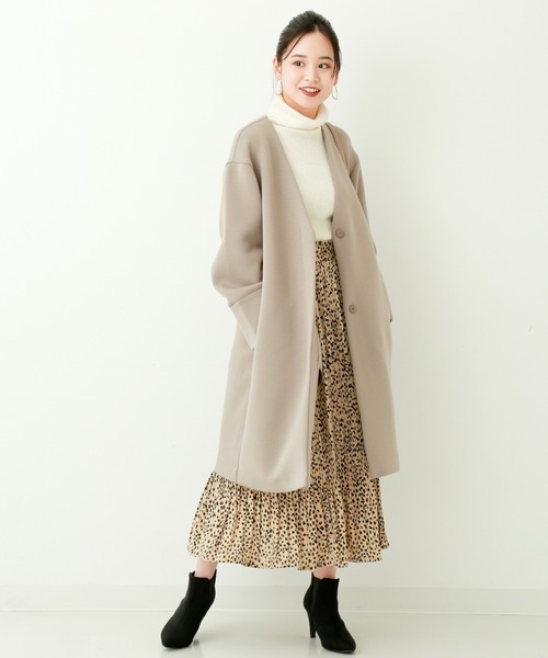 n'ee-ne（ネーネ）の「ダイバー素材　ノーカラーコート（ノーカラーコート・レディース・ブラック/グレイッシュベージュ/カーキ/グレー/ネイビー/ベージュ・M/L）」の5枚目の写真