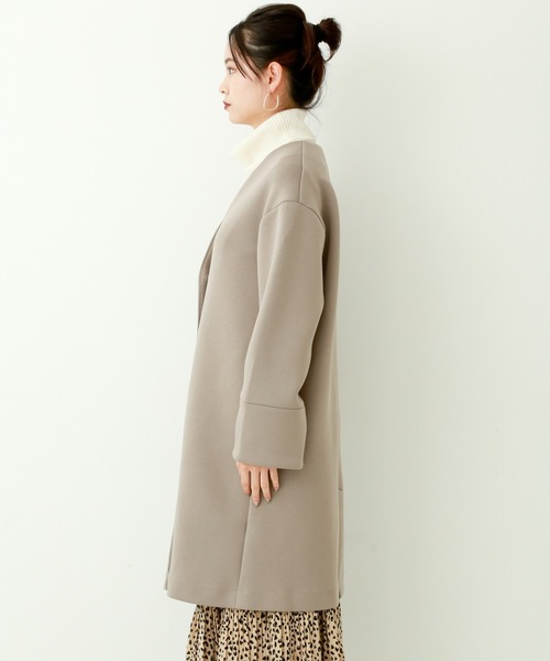 n'ee-ne（ネーネ）の「ダイバー素材　ノーカラーコート（ノーカラーコート・レディース・ブラック/グレイッシュベージュ/カーキ/グレー/ネイビー/ベージュ・M/L）」の19枚目の写真