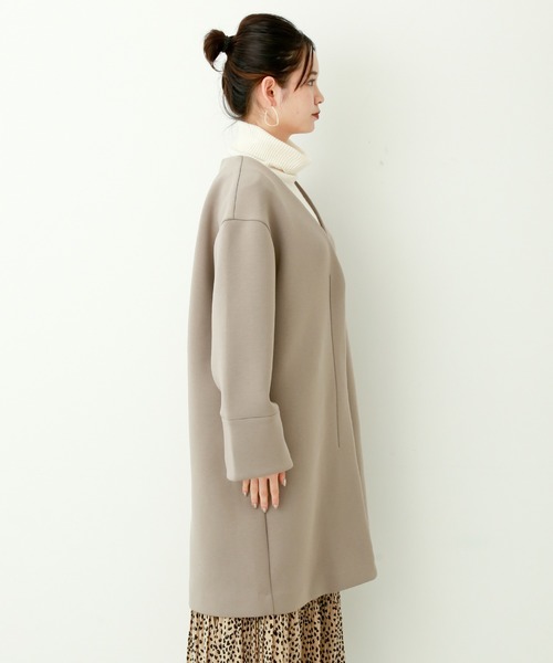 n'ee-ne（ネーネ）の「ダイバー素材　ノーカラーコート（ノーカラーコート・レディース・ブラック/グレイッシュベージュ/カーキ/グレー/ネイビー/ベージュ・M/L）」の21枚目の写真