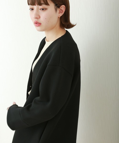 n'ee-ne（ネーネ）の「ダイバー素材　ノーカラーコート（ノーカラーコート・レディース・ブラック/グレイッシュベージュ/カーキ/グレー/ネイビー/ベージュ・M/L）」の12枚目の写真