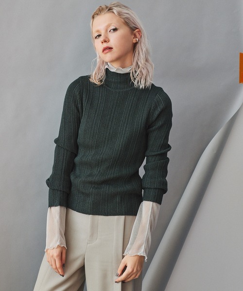 INella（イネラ）の「【INella(イネラ)】トゥープライハイネックニットトップス（ニット/セーター・レディース・パープル/ブラウン/グリーン・FREE）」の5枚目の写真