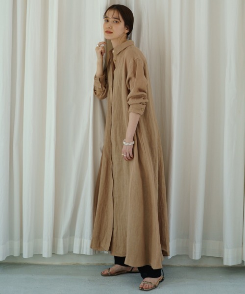 Loungedress - ラウンジドレス シャツワンピース シャツ カーキ 美品 ガリャルダガランテ LOUNGEDRESS（ラウンジドレス）の「リネンシャツワンピース