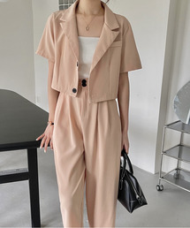 emi+ | 半袖ショートサマージャケット＋タック入りワイドパンツ セットアップ(セットアップ)