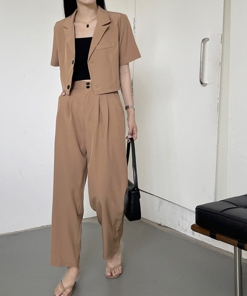 セール】半袖ショートサマージャケット＋タック入りワイドパンツ