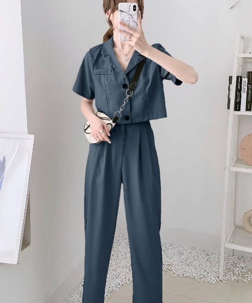 セール 半袖ジャケット タックパンツ セットアップ セットアップ セットアップ Emi エミプラス のファッション